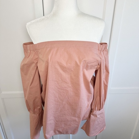 Bobeau Off the Shoulder Coye Flare Cuffs Poplin Shirt Large Melon Pink - Picture 2 of 11